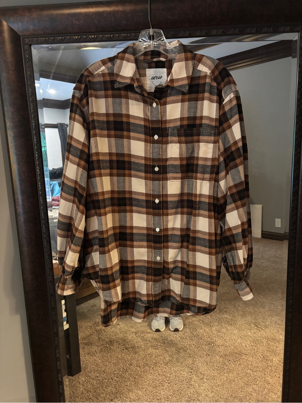 aerie Brown and Cream Plaid Button-Down Shirt